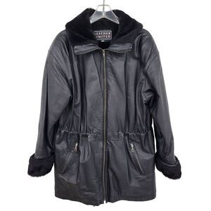 Leather Limited Black Leather Size M Faux Fur Trimmed Mens Jacket Zipper FLAW